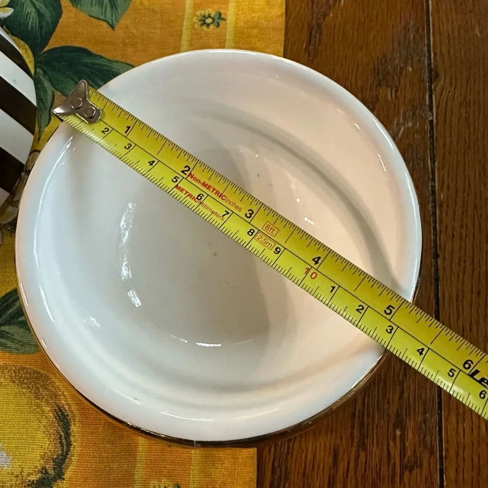 Vintage Henri Bendel Centennial Stripe and Gold Rimmed Pet Bowl Pair in EUC